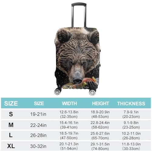 Bear Eats Fish Elastic Luggage Cover Suitcase Protector for 19-32 Inch Suitcases | Universal Stretchable Travel Bag Cover | Anti-Scratch, Washable with Zipper Closure XL2