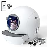 FULLOVE Smart Self Cleaning Cat Litter Box App Control Never Scoop Automatic Cat Litter Box Large Litter Box with Lid and Sand Leaking Board Kitty Litter Box Friendly for Multiple Cats White