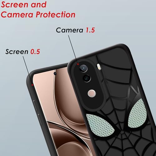 Image of Stylish Spider Back Case Cover Compatible for Vivo V40E /iQOO Z9S 5G | Spidey Face Mask Case | Soft Silicone | Camera & Full Body Protection | Shock Proof | (Black)