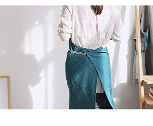 Uheim Premium Free Size Linen Bib Apron Adjust Kitchen Apron Large Pocket 9 Colors For Women And Men Smocks For Women Japanese Cooking Style Apron, Apron For Chef (Matcha Green) #TOP5