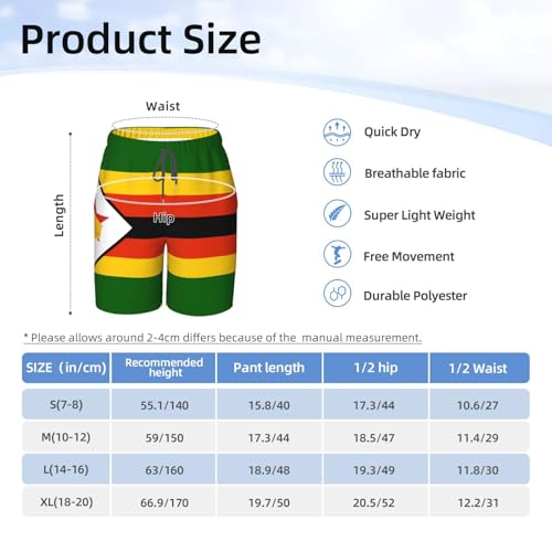 Flag of Zimbabwe Youth Beach Pants, Soft and Breathable, with Drawstring Waist, Suitable for Sports and Leisure. 5