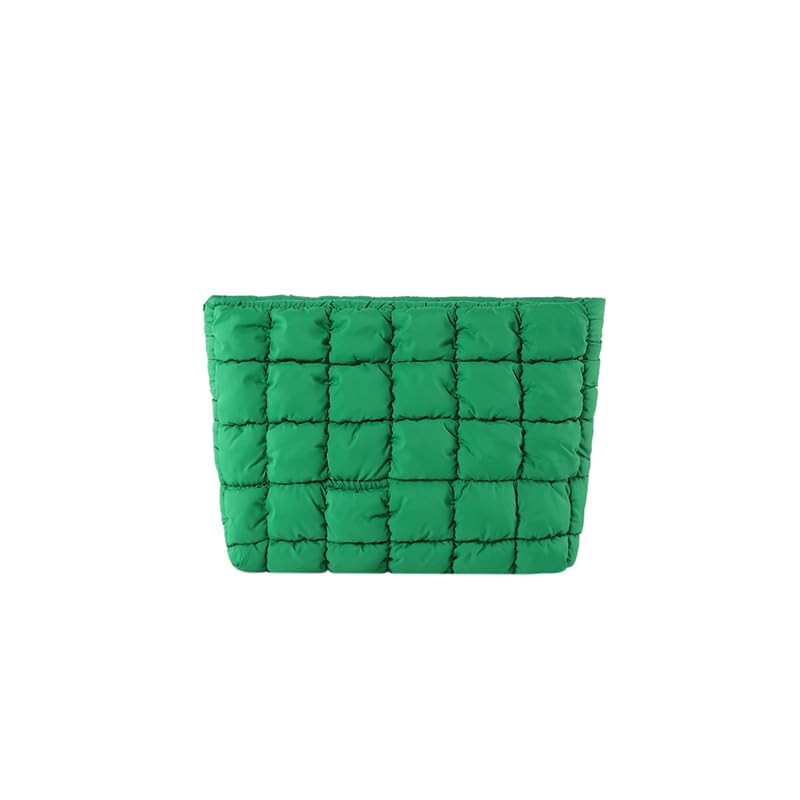 HFLZBRO Puffy Quilted Makeup Bag for Women, Cosmetic Bag, Travel Toiletry Organizer Pouch Clutch (green)
