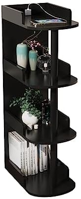 teelishly Side Table,Bedside Table E Shaped End Table for Couch,Night Stand Sofa and Bed, Large Desktop E Table for Living Room, Bedroom 1-Pack… (Black, 4-Tier)