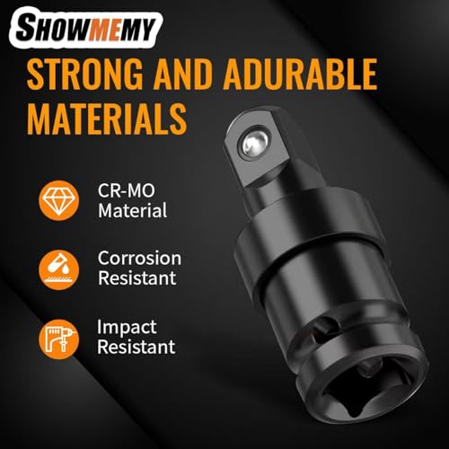 Image of Swivel Socket Set, 3 Pcs Impact Swivel Socket Set with 3 Pcs Impact Socket Adapter, Wobble Socket, Impact Grade Universal Joint, Cr-Mo Steel, 1 /4-Inch, 3 /8-Inch, 1 /2-Inch Drive /Adapter