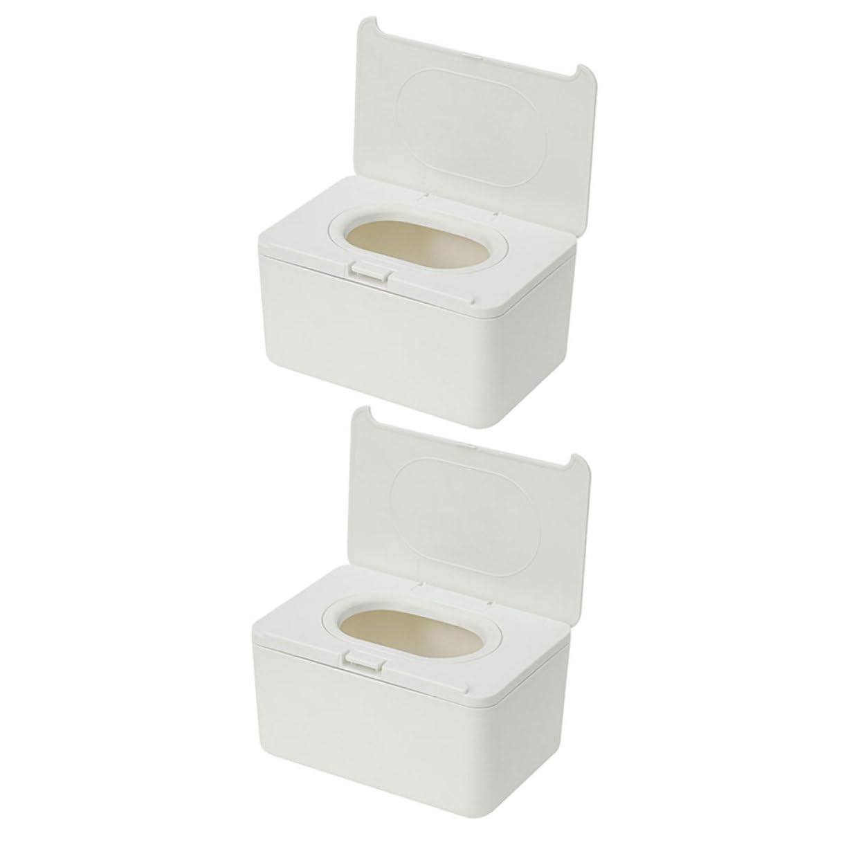 BESTonZON 2 Stück-pack Babyfeuchttücherbox aus Kunststoff Tragbarer und Wiederverwendbarer Feuchttuchspender in Weiß für Zuhause und Unterwegs Moderner Stil