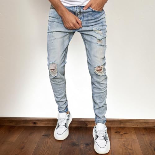 Men's Distressed Straight Leg Denim Jeans for Casual Streetwear Comfortable Ripped Pants with Classic Fit3