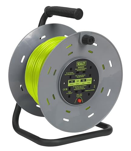 Sealey 50m Cable Reel with Thermal Trip 4 x 230V Sockets - Green - BCR50G