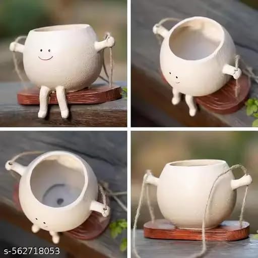 Image of Hanging Smiley Face Flower Pot Succulent Planter Unique Plant Pot Smiley Face Planters Pots for Indoor Outdoor Plants, Gifts for Plant Lovers Size 5 inch