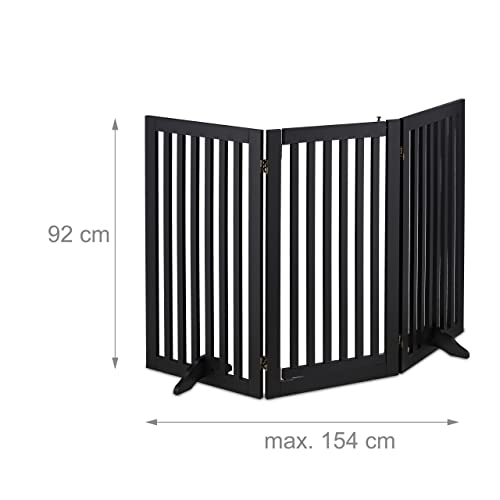Relaxdays Absperrgitter, HxB: 92x154 cm, faltbar, mit Tür & Füßen, freistehendes Hunde Schutzgitter, Türgitter, schwarz