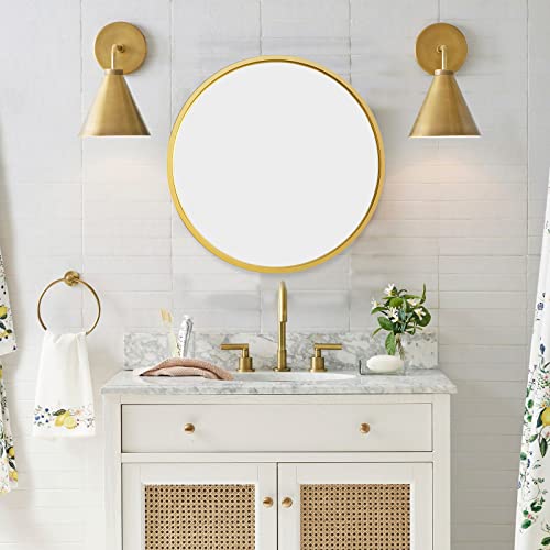 Gold Round Mirror 24 inch, Circle Mirror for Bathroom Vanity, Entryway, Living Room, Round Bathroom Mirror for Wall