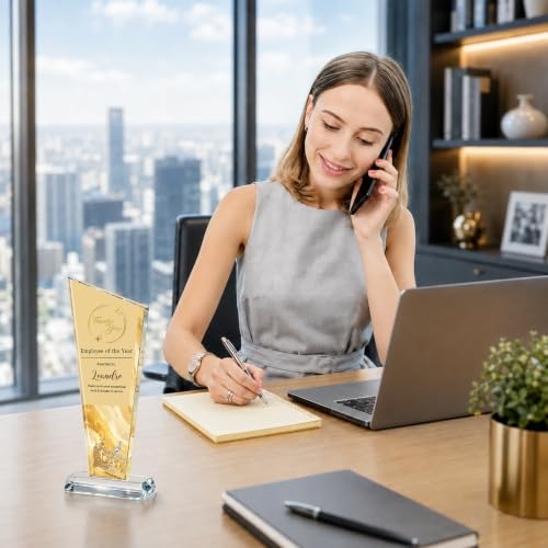Image of Custom Crystal Trophy Award Personalized Plaque Award with Text Logo Photo Awards Trophies for Employee Recognition Team Graduation Personalized Office Gifts for Boss Coworker Teacher