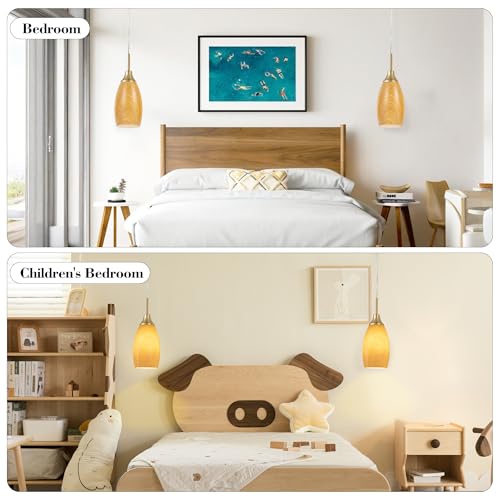 Image of Viinew Mini Glass Pendant Light, Walnut Wood Grain, 3-Pack
