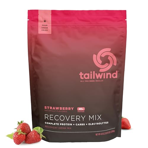 Tailwind Nutrition Recovery Mix, 20 Grams Complete Protein, Carbohydrates, and Electrolytes Powder Drink Mix for Post-Workout, Free of Gluten, Soy, and Dairy, Vegan, 20 Servings, Strawberry