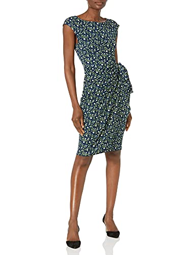 Lark & Ro Women's Cap Sleeve Bateau Neck Wrap Dress, Navy Trailing Floral 14