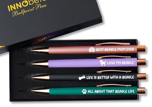 InnoBeta Beagle Gifts, Dog Mom Gifts for Women, Ballpoint Pen Set of 4, Gifts for Dog Lovers for Mother's Day, Christmas, Birthday - Beagle Mom
