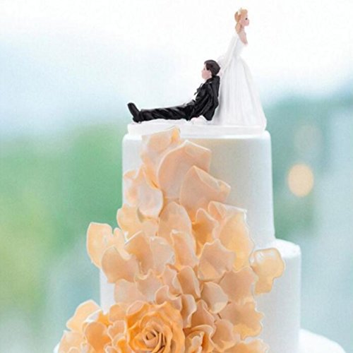 Scholmart Wedding Cake Toppers Bride And Groom Funny, Bride Dragging Groom Cake Topper, Cake Topper Wedding Bride And Groom, Wedding Cake Toppers Reluctant Groom Figurines (Reluctant Groom) #TOP5