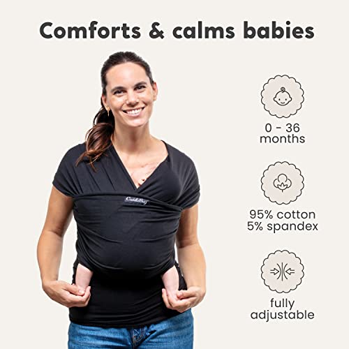 Image of Cuddlebug Baby Wrap Carrier for Newborn (7-35 lbs) - Soft Stretchy, Breathable Infant Baby Carrier Wrap - Hip Healthy Baby Sling Wrap for Hands Free Baby Wearing, Cotton Blend (Black)