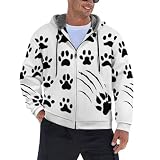 KUPTYEZR Sudadera con capucha gruesa y cálida con cremallera para hombre, estampado de huellas de animales, chaqueta de invierno con bolsillos, huellas de pata de animales, XXX-Large