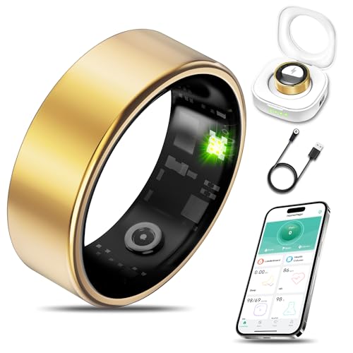 Milavan Smart Health Ring for Women Men Fitness Tracker with Heart Rate, Blood Oxygen, Blood Pressure, Sleep Monitoring, Step Counting, IP68 Waterproof for iOS and Android, No APP Fee, Gold 12