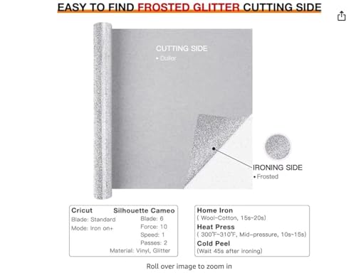 Image of Silver Glitter Heat Transfer Vinyl 12 inch x 8 ft HTV for Shirts, Glitter HTV for All Cutter Machine - Easy to Cut & Weed for Heat Vinyl Design (Silver)