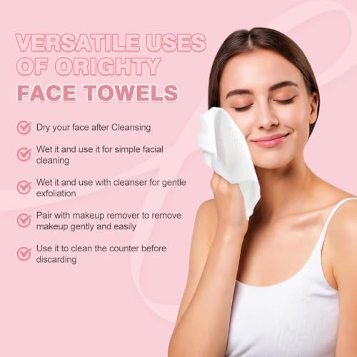 Image of Orighty Face Towels Disposable, Soft Clean Towels for Face, 100Count(2 Box) | Super Soft & Gentle Face Wipes Towelettes, Facial Towels for Cleansing & Makeup Removal, for Sensitive Skin, Nursing, Travel