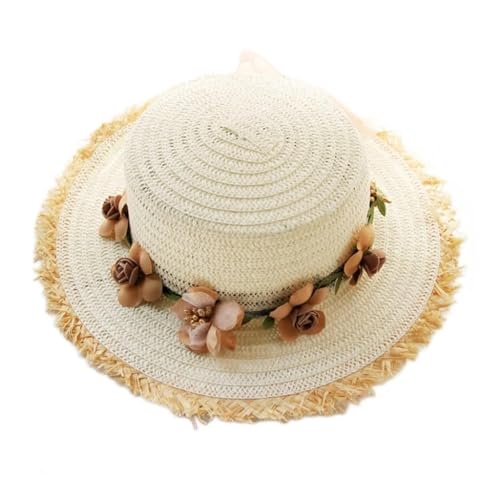 WHLTYH Women Hat Sun Hat Visor Girl Hat with Flowers Bow Hat Foldable Ribbon Cap