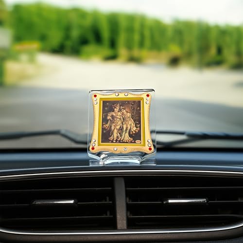 Image of Golden Foil (Plated) Radha Krishna Idol for Car Dashboard Religious Frame for Pooja, Prayer and Gift