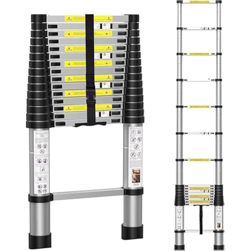 BOWEITI 15.5FT Telescoping Ladder, Aluminum Collapsible Ladders w/Non-Slip Feet, for RV, Household, Outdoor, 330lbs Capacity (4.7m)