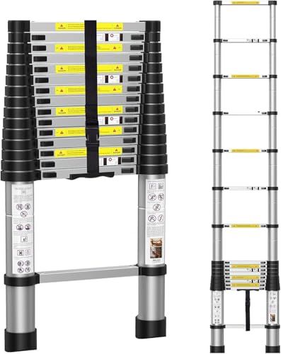 BOWEITI 15.5FT Telescoping Ladder, Aluminum Collapsible Ladd...
