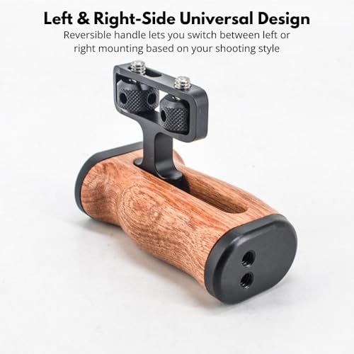Image of Yantralay Wooden Side Handle Grip for Camera Cage | Cold Shoe Mount, 1 /4 inch & 3 /8 inch ARRI Thread | Left & Right-Hand Ergonomic Grip | DSLR Accessories