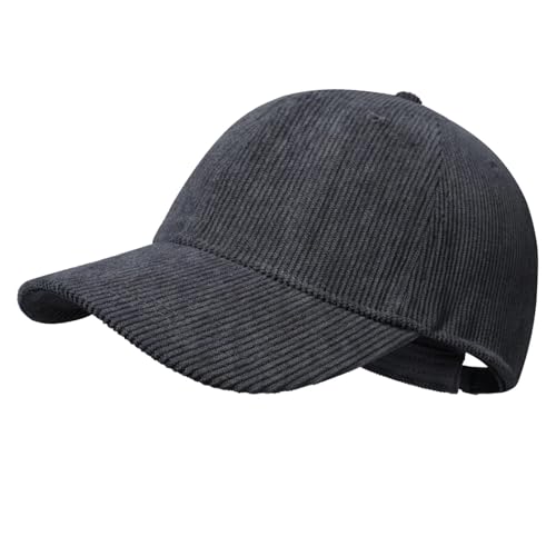 GADIEMKENSD Chapeau en Velours côtelé Classique pour Hommes et Femmes Casquette de Baseball de Mode de Couleur Solide Vintage à Profil Bas Chapeaux d'hiver pour Voyages achats extérieurs Gris Fonc
