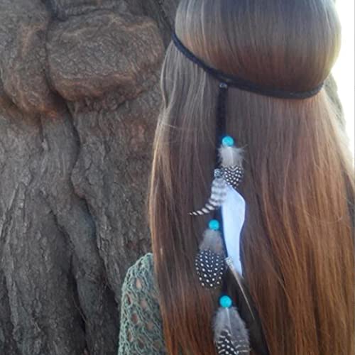 Yean Bandeau bohème avec plumes noires indiennes hippie années 1920 - Accessoire tribal pour femme et fille Cover