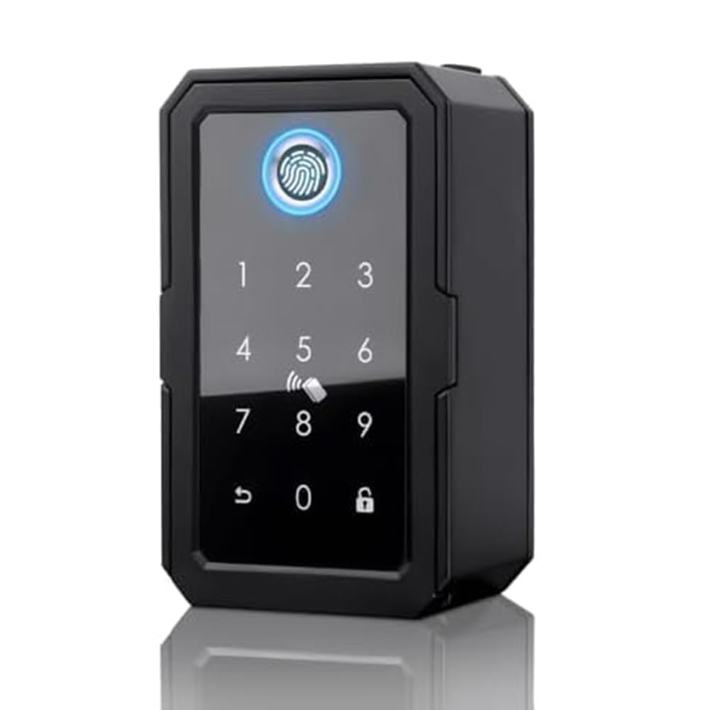 Smart Lock Box, cassaforte elettronica con codice digitale Bluetooth con app, accesso per impronte digitali, montaggio a parete e da appendere alla porta, nero