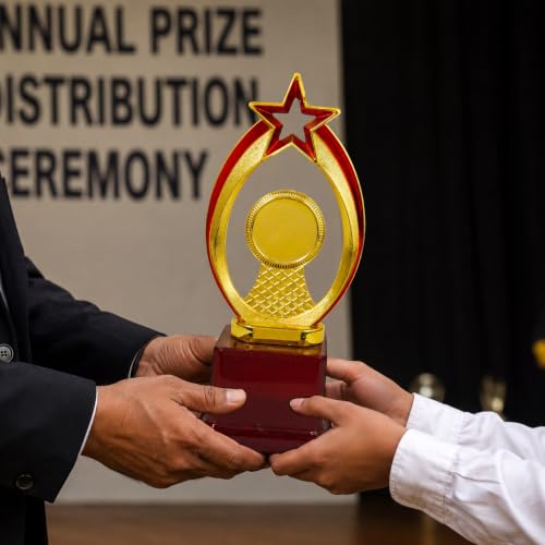Image of High Star Trophy with Fiber Finish- 26cm, Customized Multipurpose Gold Winner Trophy for Events & Ceremonies, Best Events Trophy, Appreciation Gift (Size: 26cm x 6cm x 6cm)