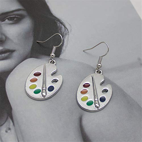 Damleng Unique Charm Paint Palette Dangle Earrings Paint Brush Drop Earrings For Women Artist Painter Jewelry Gifts (Silver) #TOP6