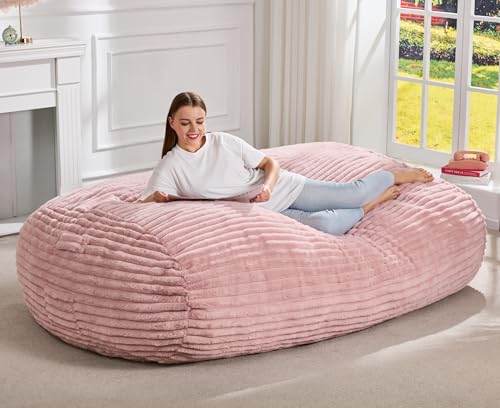 Image of Hobestluk 6FT Bean Bag Chairs Adult Bean Bag with Portable Handle Comfy Large Bean Bag Lounge Chair with Removable Cover for Living Room Bedroom (Stripe Pink, 6FT)