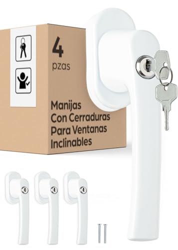 4 Manilla Ventana Oscilobatiente - Manilla con Llave - Cerradura de Ventana para Niños, Incluso Ventanas Oscilantes - Seguridad Infantil - Instalación Fácil