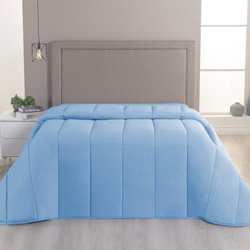 Edredom Queen Malha 100% Algodão Liso Dupla Face Com Viés (Azul Bebe)