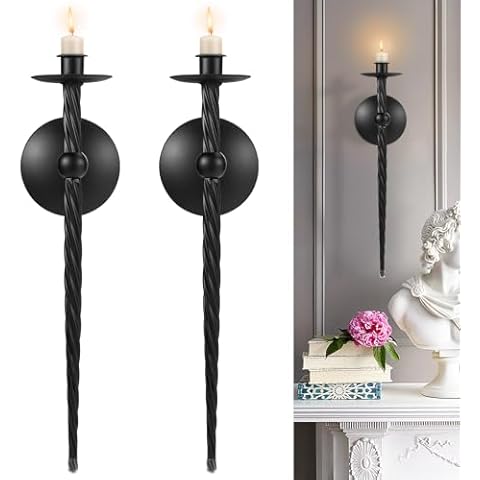 Wall Candle Sconces Set of Two, Large Wall Candle Holder Twisted Candle Sconces Wall Mount Metal Candle Holders Decor for Dining Room, Living Room, Office, Bathroom Cover
