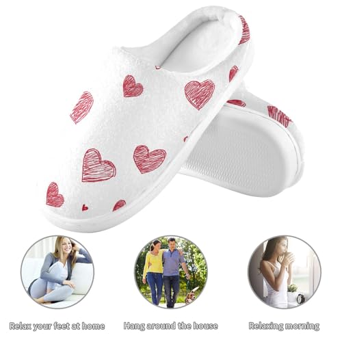 JUNZAN Cartoon Cute Love Hearts Cotton Slippers for Men Non Slip Memory Foam Ladies Slippers for Indoor Funny Presents 6-73