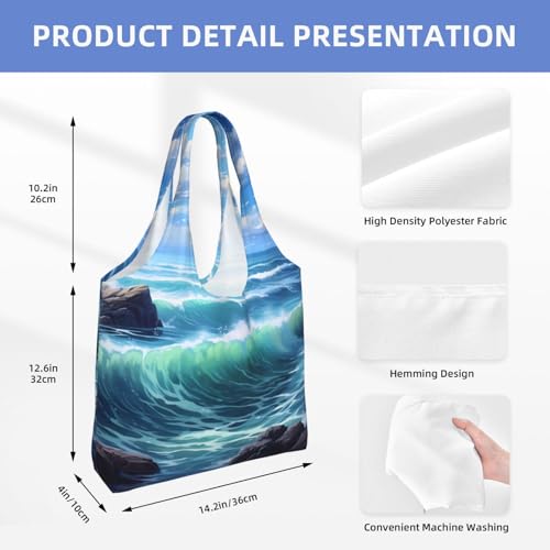 (Blue Sea Landscape) Large Tote Shoulder Bag Fashion Canvas Handbag Reusable Shopping Bag Travel Bag For Women4
