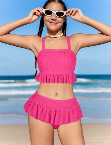 Image of Migu Girls Swimsuits with Ruffled Hem Cute Bikini 2 Piece Bathing Suits for Girls Swimwear