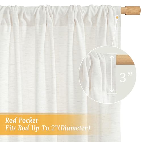 Image of LAMIT Light Filtering 63 inch Length Linen Curtains, Soft Linen Textured Rod Pocket Neutral Boho Drapes Window Treatment Panels for Living Room /Bedroom, 2 Panels Set, 42 x 63 Inch, Ivory White