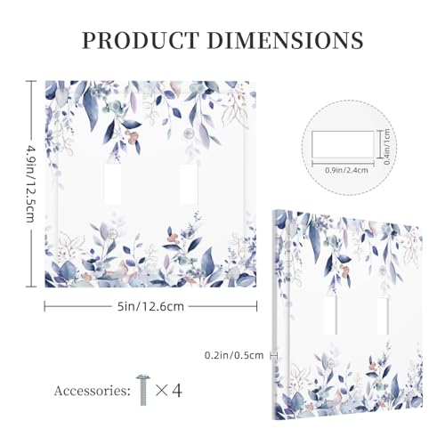 Decorative Switch Plate Covers Rustic Ink Blue Eucalyptus Leaves Sage leaf 2 Gang Light Switch Cover Plate Unique Double Toggle Wall Plate Light Switch Covers for Bedroom Home Decor