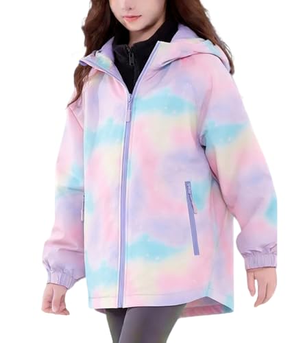 Image of Boys Girls Rain Jackets Waterproof Hooded Fleece Raincoats Lightweight Windbreakers for Kids