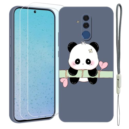 YonderYM Compatible con Funda para Huawei Mate 20 Lite, Funda de Silicona Líquida Premium, con 2 Piezas Cristal Templado, con Panda Dibujos Case Antishoc Anti-Rayures Carcasa