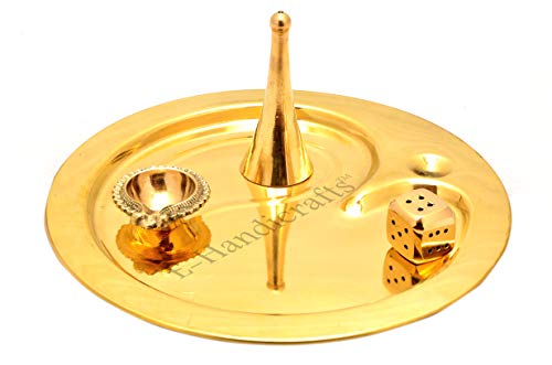 E-Handicrafts OM Design Pure Brass Pooja thali Set (9 inch,Gold)