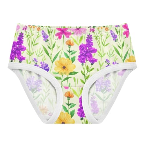 Cotton Girls Underwear Toddlers Watercolor Wildflowers Purple Little Girl Panties Fun Briefs Underpants 2t