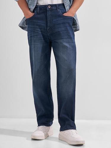 Image of Highlander Men Men's Premium Loose Straight Fit Mid-Rise Cotton Lycra Jeans - Button Closure, Machine Washable, Comfortable All-Day Wear for Casual & Semi-Formal Occasions