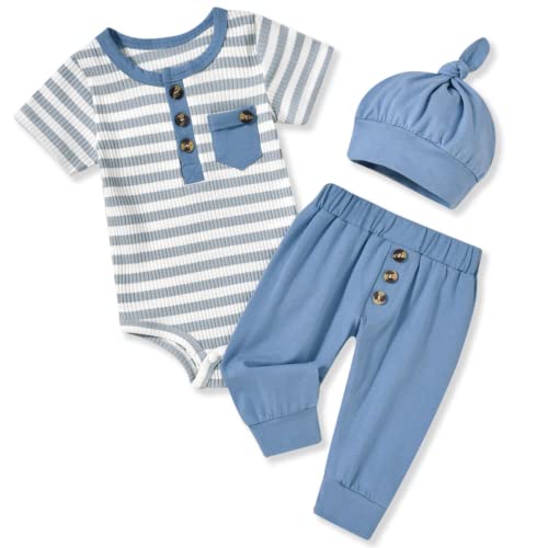 Image of Aalizzwell Newborn Infant Baby Boys Striped Summer Outfit